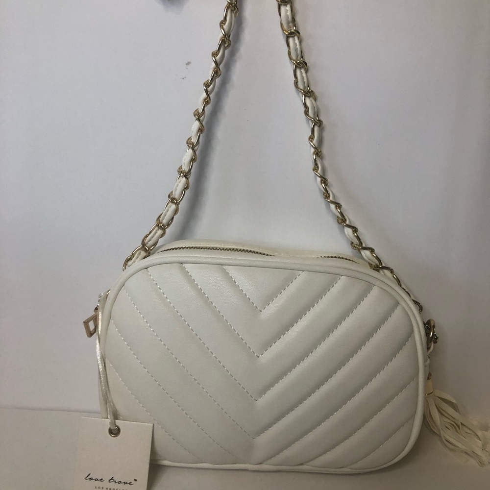 White Quilted Crossbody Bag with Silver Chain